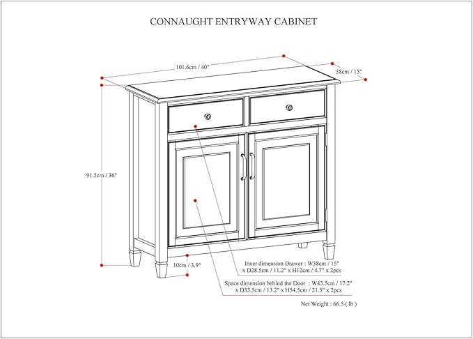 SIMPLIHOME Connaught 40-inch Wide Solid Wood Storage Cabinet in Medium Saddle - Image 3