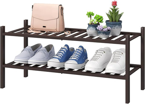 2-Tier Shoe Rack for Entryway, Bamboo Shoe Rack for Closet, Free Standing Shoe by VIEWCARE