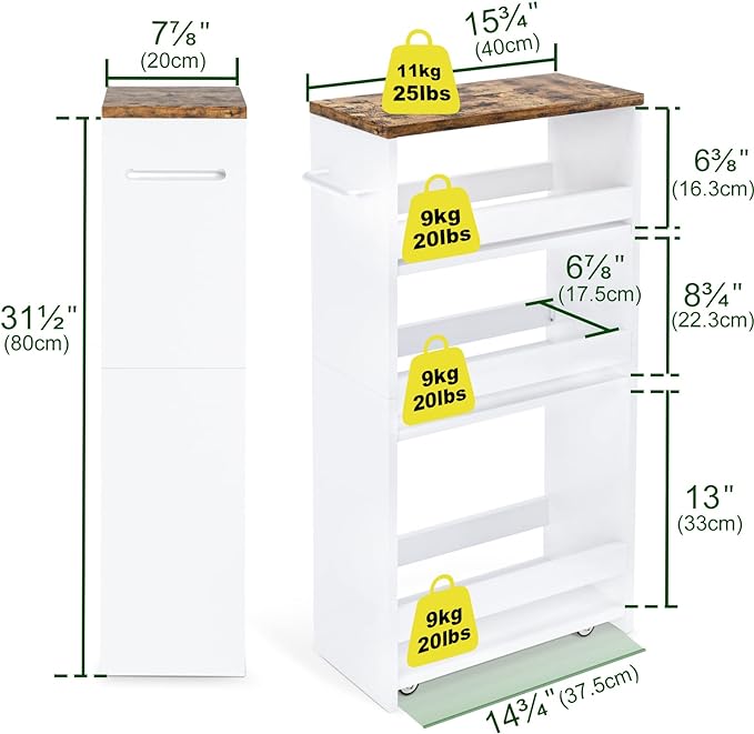 TEAMIX 4 Tier White Slim Storage Cart - Image 7
