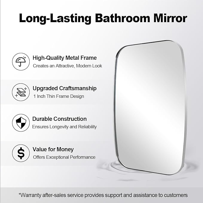ANDY STAR Chrome Oblong Mirror, 36x48 Inch Polished Chrome Oval Mirror - Image 8