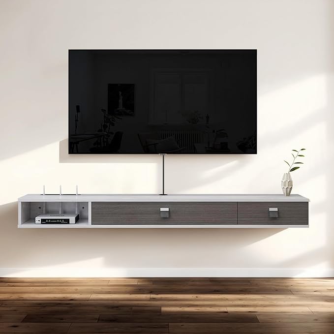 Pmnianhua Floating TV Shelf, Floating Media Console, Wall TV Console, Under TV - Image 2