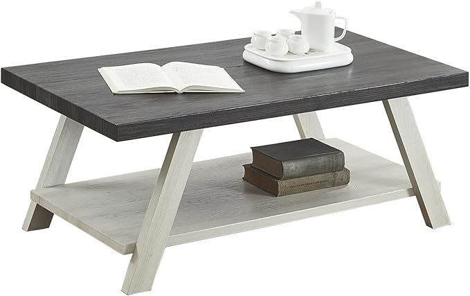Roundhill Furniture Athens Contemporary Wood Shelf Coffee Table, Weathered - Image 8