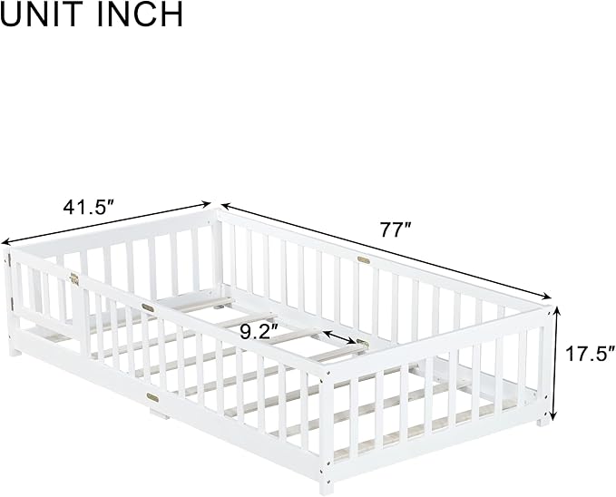 Twin Floor Bed with Slats and Center Support Bar, Wood Montessori Floor Bed - Image 2