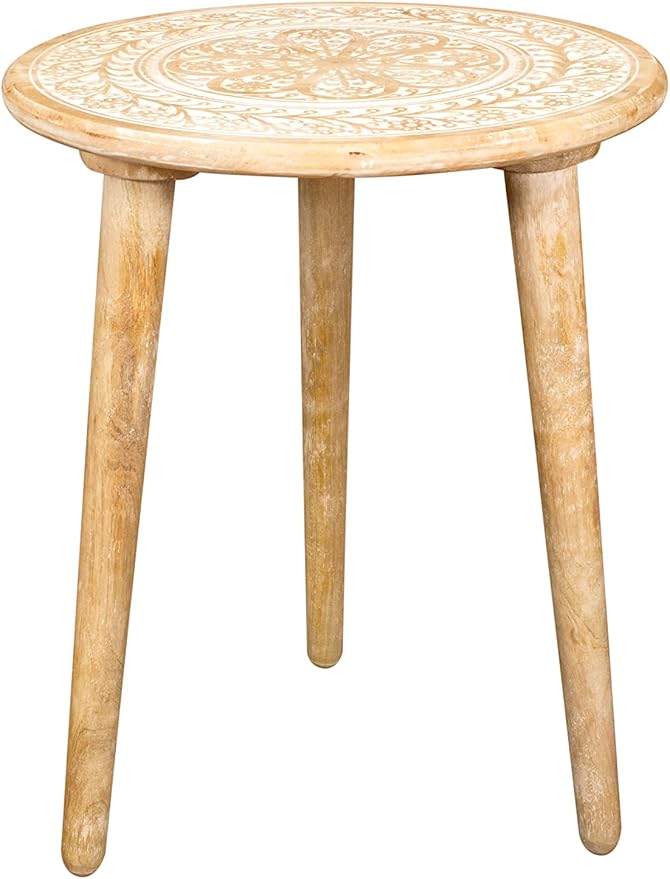 Wooden Table with 3 Legs Pillar, Carving End Tables, Round Coffee Tables - Image 3
