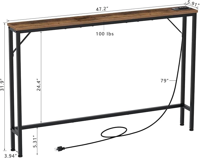 Tohomeor 5.9" Skinny Behind Sofa Console Table - Image 3