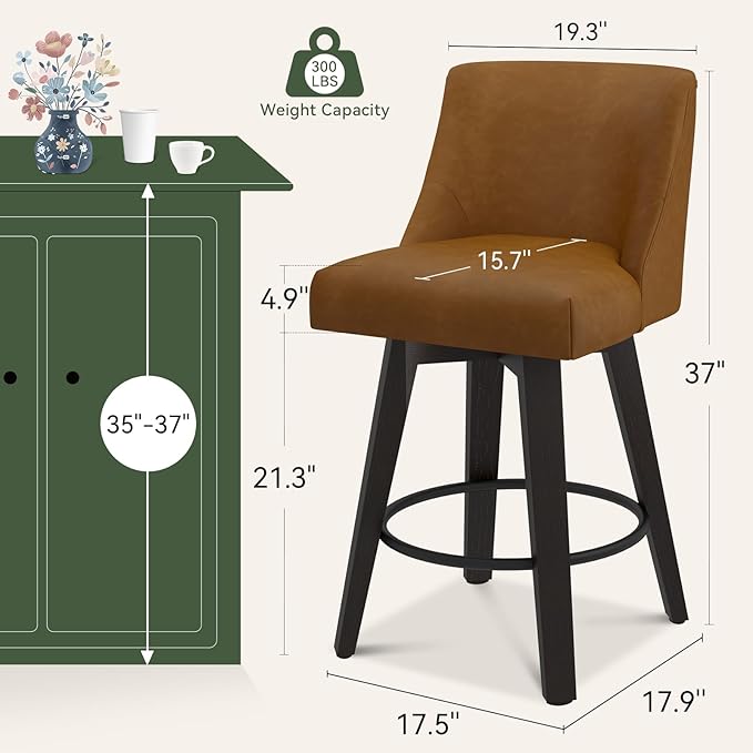 Vipbear Swivel Counter Height Bar Stools Set of 2, 26.8" H Counter Stools - Image 2