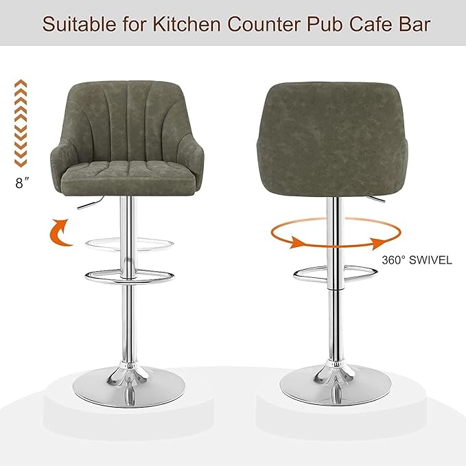VECELO Bar Stools Set of 2, Adjustable Barstools, Counter Height Stools - Image 5