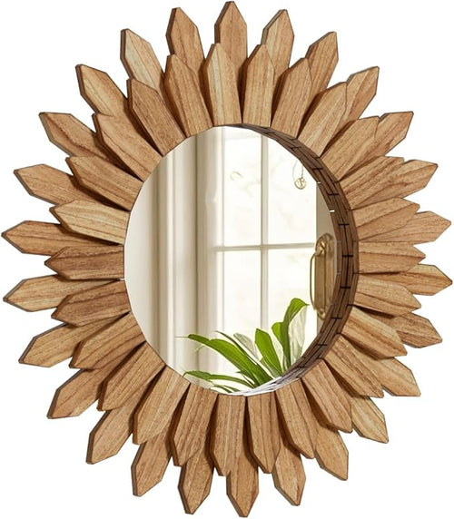 20 Inch Brown Boho Wall Decor Sunburst Mirror by Unknown