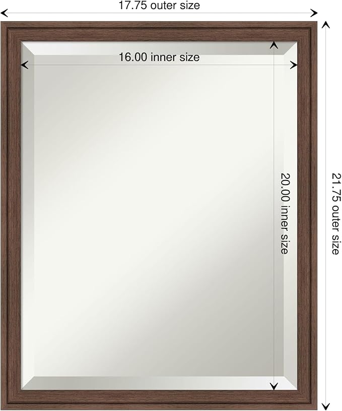 Amanti Art Brown Wall Mirror 22x18 Florence Medium Brown Rectangle Bathroom - Image 4