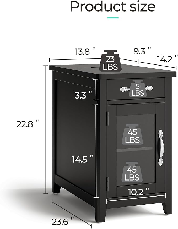 LINSY HOME End Table with Charging Station, Side Table - Image 3