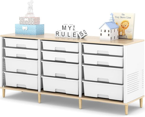 12-Drawer Storage Cabinet with Wooden Tabletop, Versatile Cube Storage by TOOLF