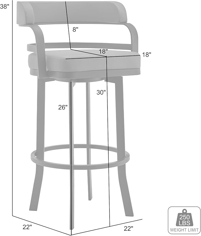 Armen Living Prinz 30" Bar Height Swivel Barstool in Black Faux Leather and - Image 3