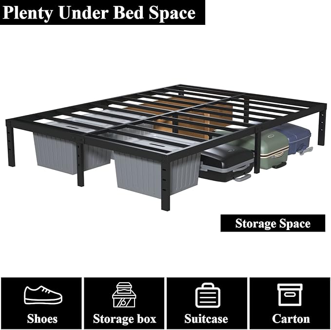 King Bed Frame No Box Spring Needed, 14 Inch Heavy Duty King Platform Bed Frame - Image 6