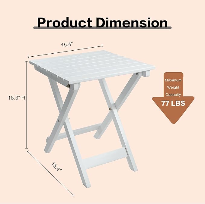 Outdoor Patio Side Table Small Wood End Square Table Folding Coffee Furniture - Image 3