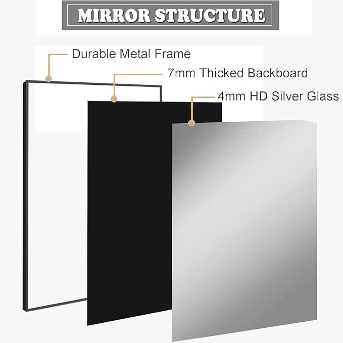 Modern 26"L x 40"W Black Wall Mounted Mirror, Rectangular, Thickened Stainless - Image 7