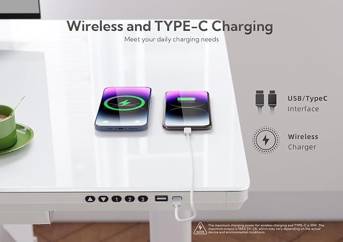 INNOVAR Wireless Charging Glass Standing Desk - Image 4