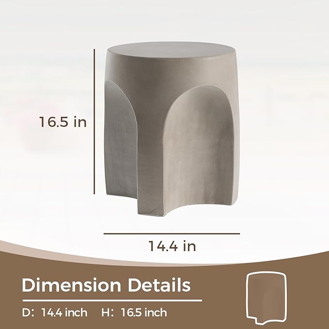 COSIEST Set of 2 Concrete Side Table Drum Shape, 2 Pieces Outdoor Side Table - Image 3