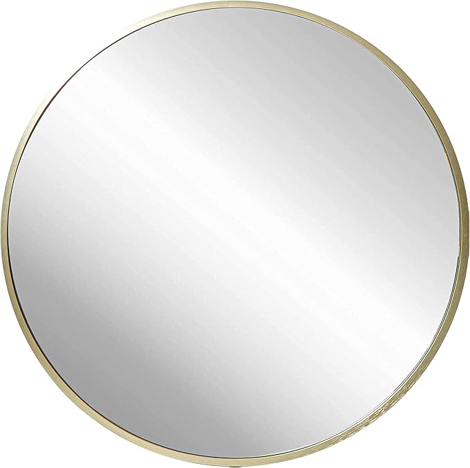 FrameWorks 28" Deluxe Contemporary Brass Gold Circular Aluminum Mirror by FrameWorks