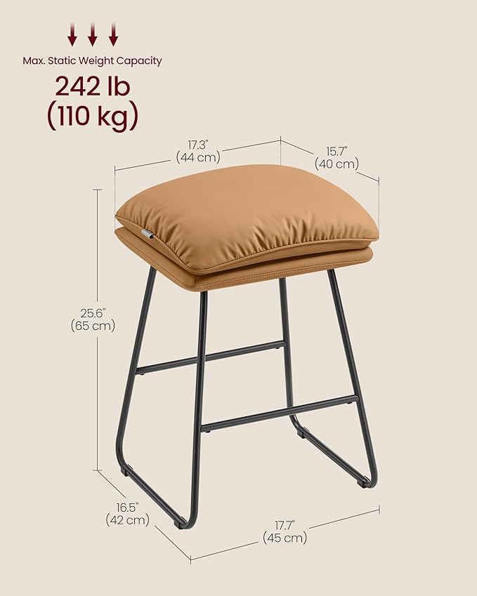 VASAGLE Bar Stools Set of 4, Counter Height Bar Stools, Leather Counter Stools - Image 6