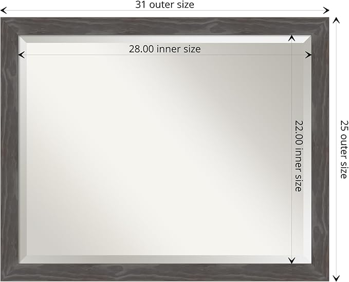 Amanti Art Grey Wall Mirror 25x31 Woodridge Rustic Grey Rectangle Bathroom - Image 4