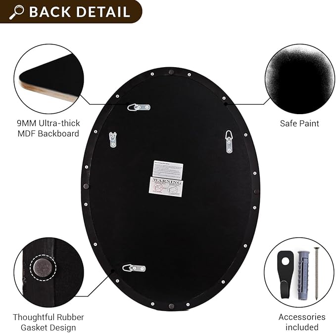 ANDY STAR Black Oval Mirrors for Bathroom, 22x30 Inch Matte Black Stainless - Image 6