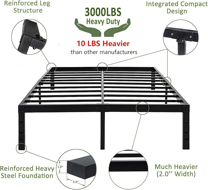 45MinST 18 Inch Platform Bed Frame/Easy Assembly Mattress Foundation / 3000lbs - Image 3