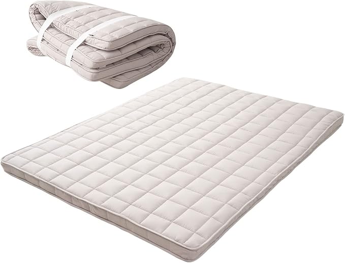 EMOOR Japanese Padded Futon Mattress Machi Queen Gray, Gusset Foldable Storable by EMOOR