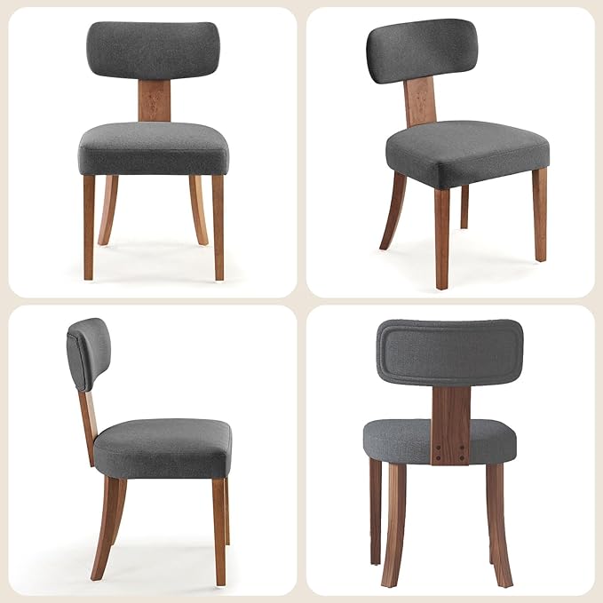 Mid Century Modern Dining Chairs Set of 2, Linen Upholstered Kitchen Chairs - Image 9