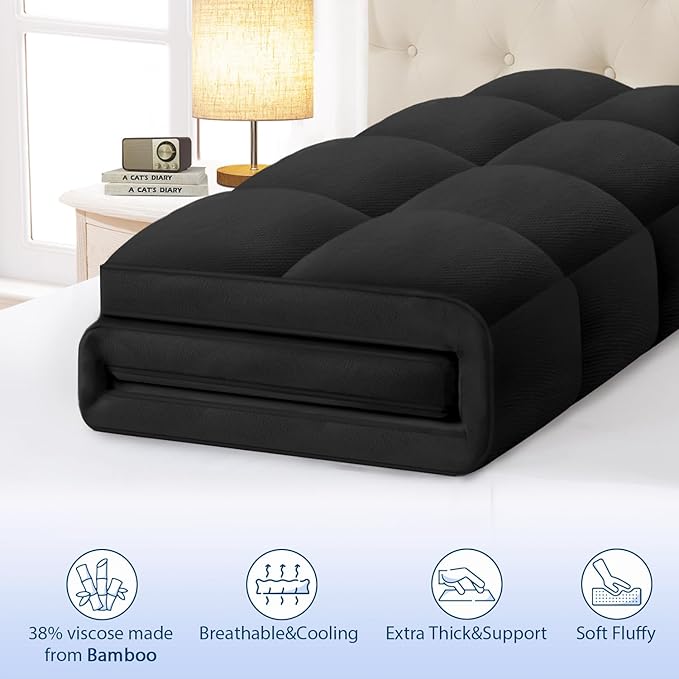 ELEMUSE Twin XL Black Cooling Bamboo Viscose Mattress Topper - Image 2