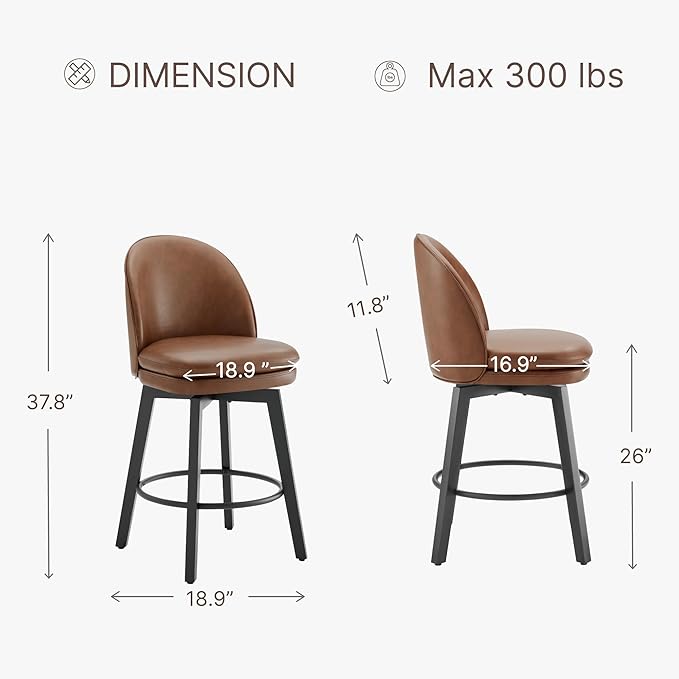 Counter Height Barstools 26 inch Upholstered Swivel Bar Stools - Image 2