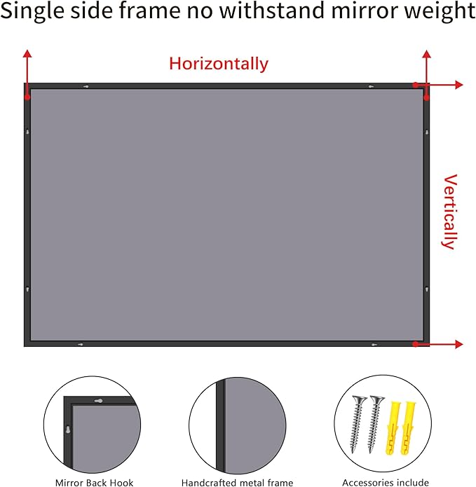 40x60inch Black Bathroom Mirror, Large Rectangular Wall Mirrors - Image 8