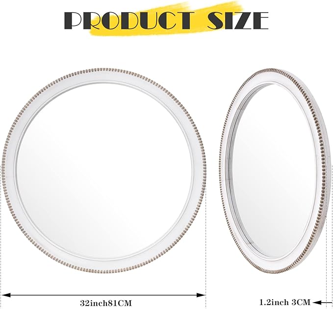 sawsile Wood Circle Mirror, Rustic Farmhouse Wall Mirror 32 inch Round Morden - Image 2