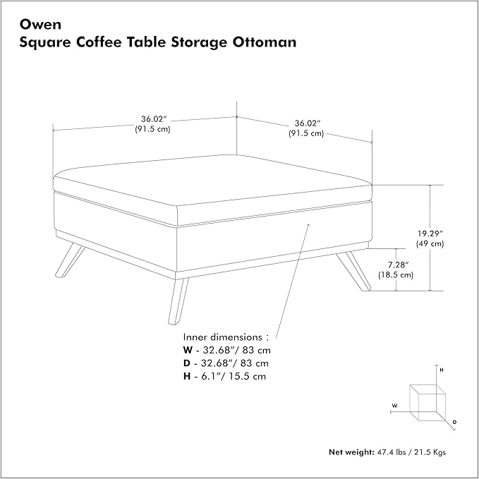 SIMPLIHOME Owen 36 inch Wide Mid Century Modern Square Coffee Table Storage - Image 2