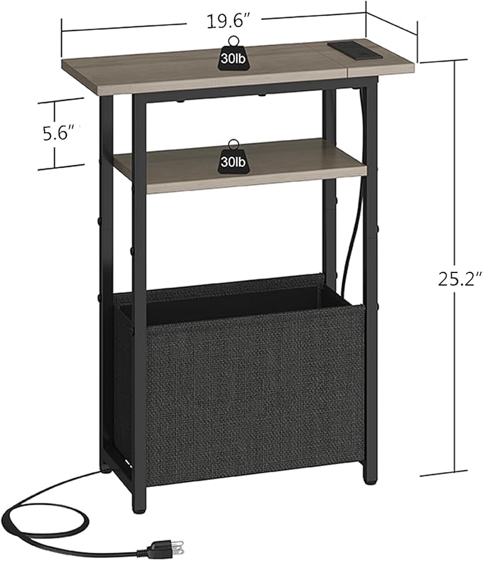 Narrow Side Table with Charging Station Set of 2, Small End Table - Image 3