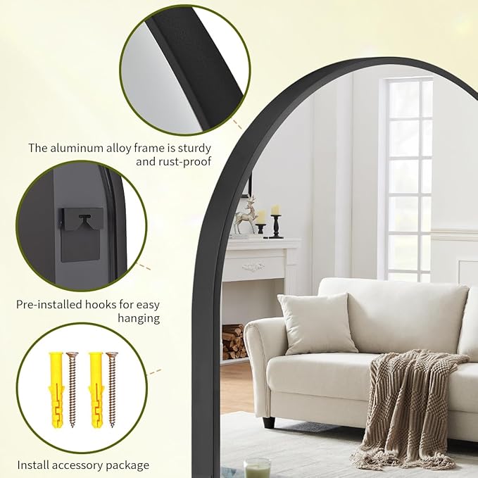 BEAUTYPEAK 24"x36" Arch Bathroom Mirror, Wall Mounted Vanity Metal Frame Mirror - Image 5