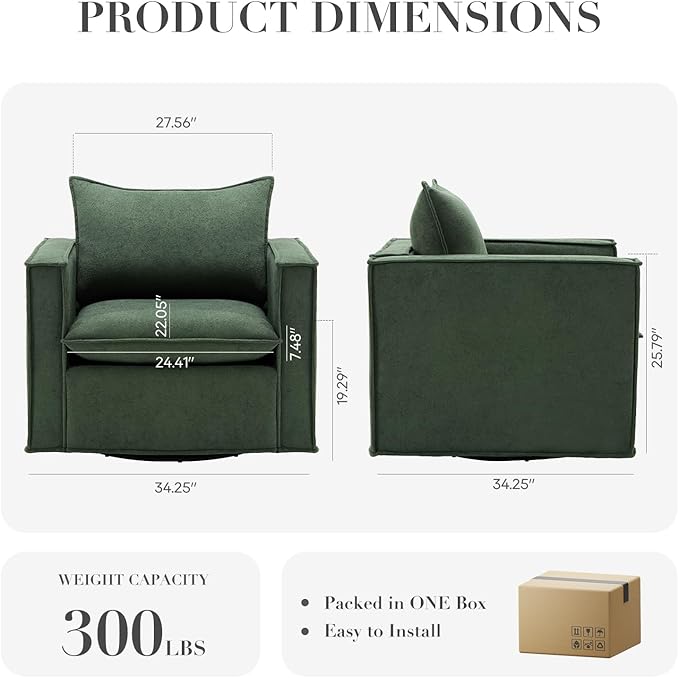 Swivel Accent Chair, 34 Inches Wide Upholstered Arm Chair - Image 2
