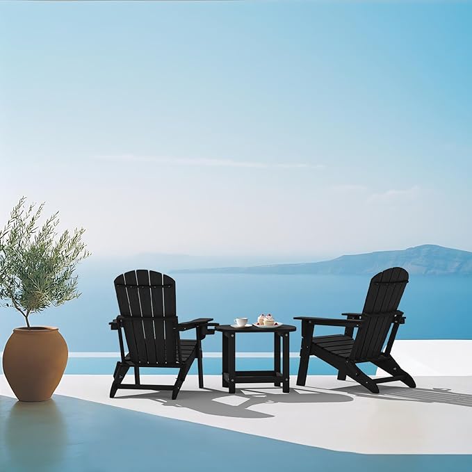 Hdpe Outdoor Adirondack Side Table, Wooden Textured, Set - Image 2