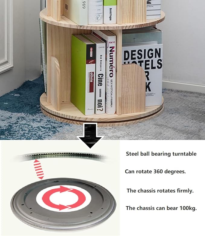 Heehee Rotating Wooden Bookshelf 360 Display 4 Tier Floor Standing Bookcase - Image 7
