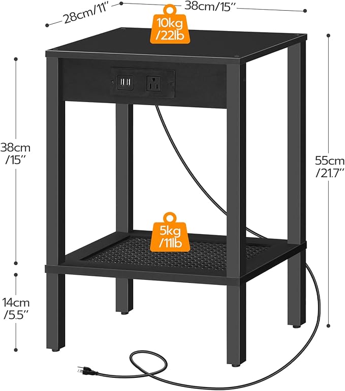 HOOBRO Side Table with Charging Station, End Table with USB Ports and Outlet - Image 3