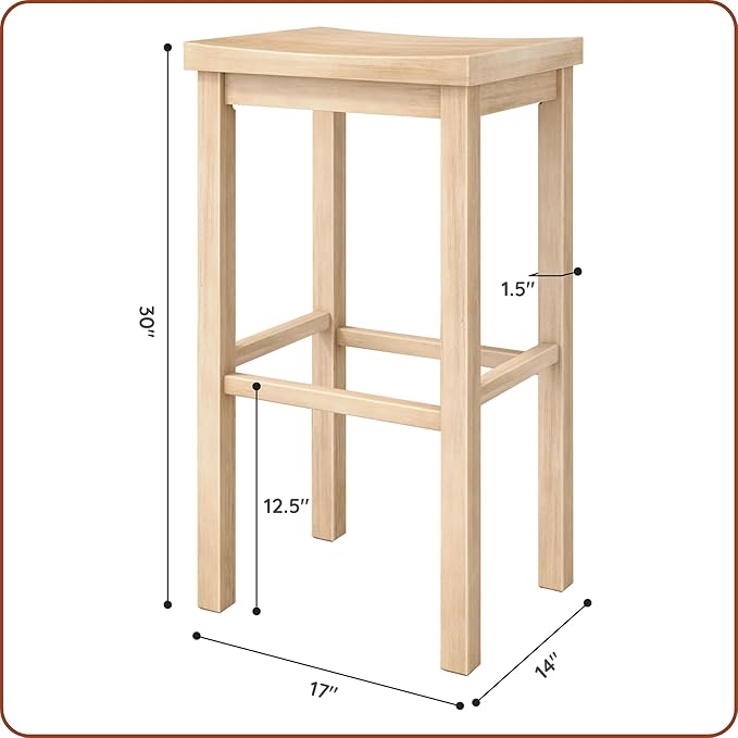 Grain & Grove Smith Collection Solid Wood Bar Stool, 30 inch Saddle-Seat Bar - Image 2