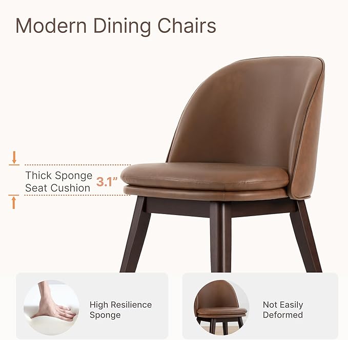 Wooden Dining Chairs Set of 4, Faux Leather Upholstered Modern Dining Room - Image 4