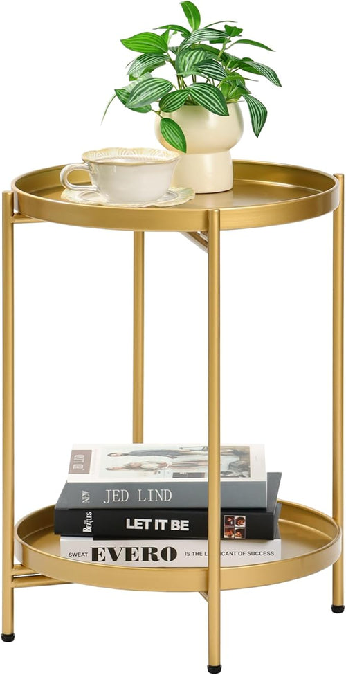 2-Tier Round End Side Table, Small Metal Side Table by MordchilHF