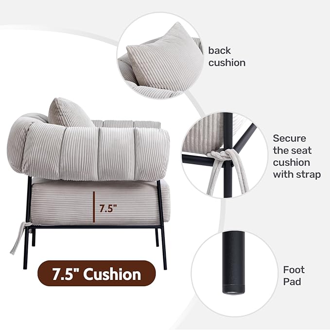 HollyHOME Modern Velvet Accent Chair, Upholstered Comfy Reading Chair, Fabric - Image 6