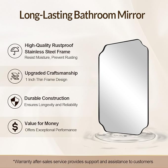 30"x40" Large Bathroom Mirror, Matte Black Scalloped Mirror - Image 9