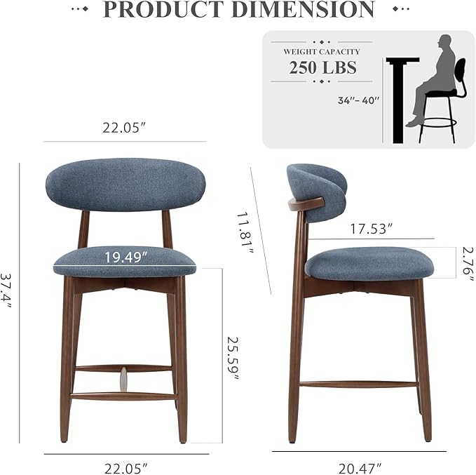 COLAMY Mid Century Modern Bar Stools Set of 4, Counter Height, 25 Inch - Image 2
