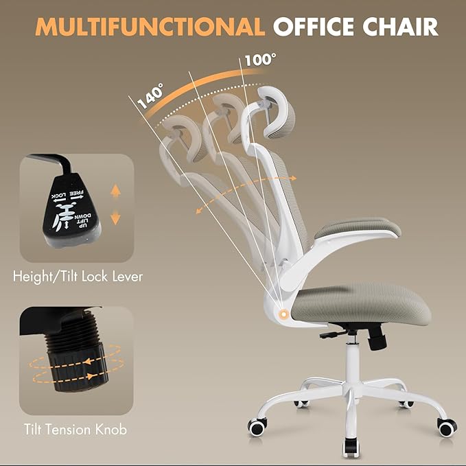 High Back Office Chair with Adjustable Lumbar Support & Headrest, Ergonomic - Image 4