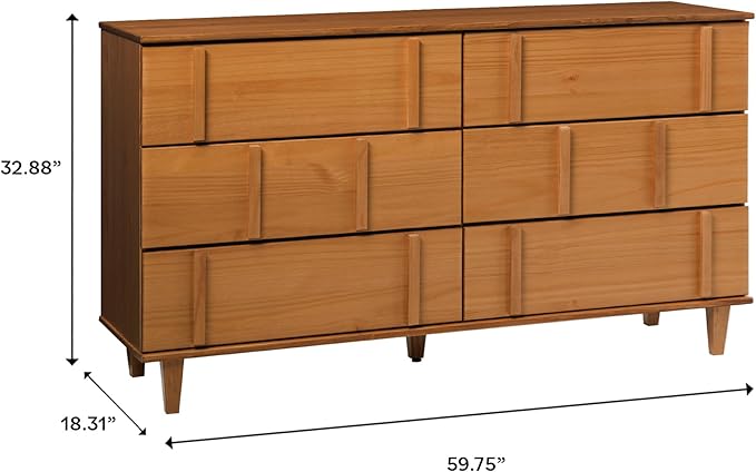 Walker Edison Contemporary Detailed 6-Drawer Solid Wood Dresser, 60 Inch - Image 3