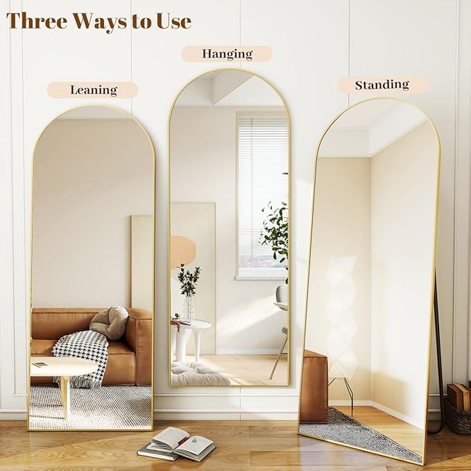 Koonmi 40"x80" Arched Full Length Mirror, Standing Hanging or Leaning - Image 4