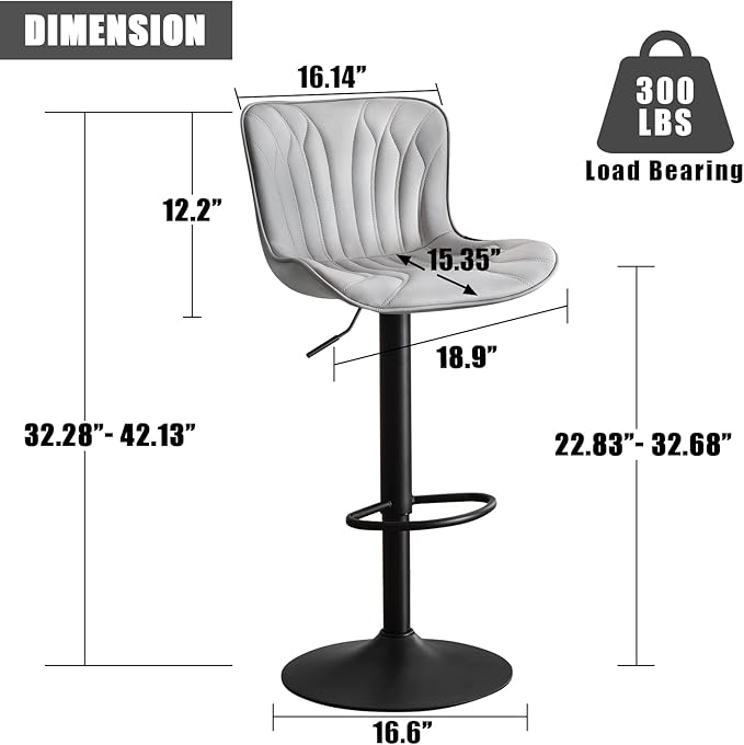 YOUNIKE Grey Bar Stools Set of 2 Modern Kitchen Counter Height Bar Chairs - Image 2