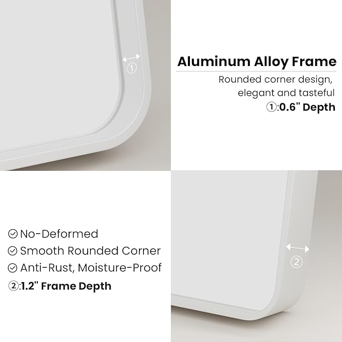 White Bathroom Mirror 20x30 Inch, Rounded Rectangle Matte Bathroom Vanity Mirror - Image 5